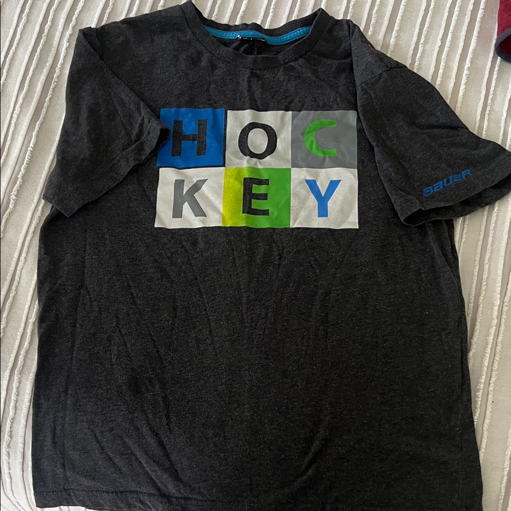Bauer Kids Black Tee with Colorful Hockey Design
